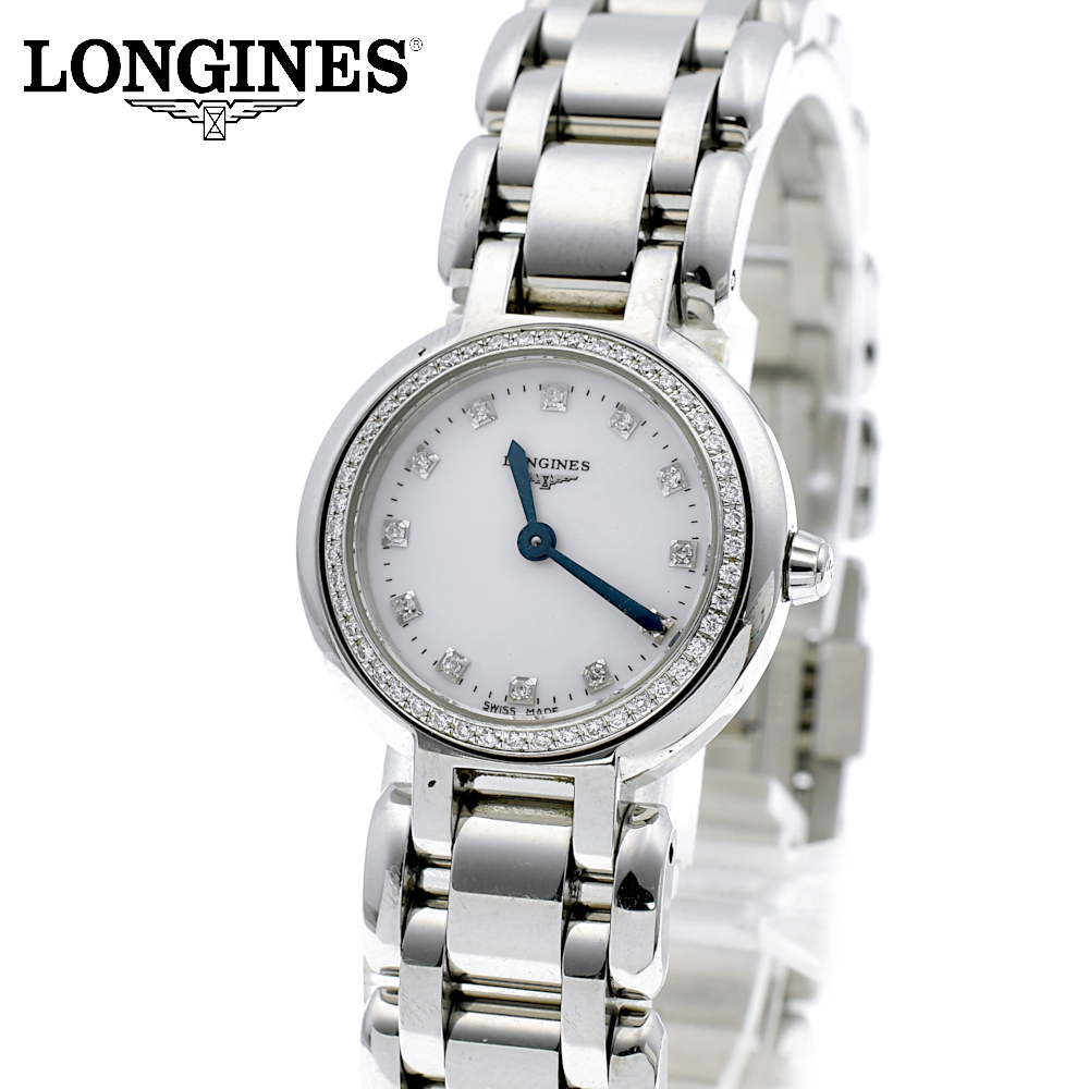 【A02594】LONGINES ロンジン プリマルナ 12P ダイヤベゼル ラウンド L8.109.0 QZ クォーツ レディース腕時計 シルバー