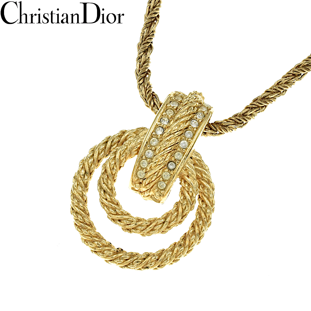 【A02205】Christian Dior クリスチャンディオール ライストーン ヴィンテージ ネックレス ゴールド