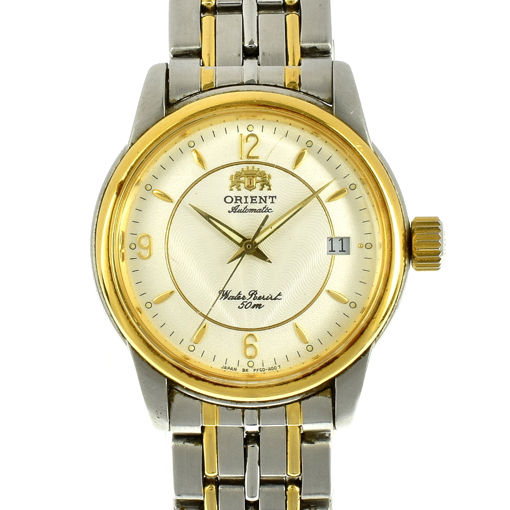 【A01278】ORIENT オリエント EV04-B0 裏スケ 自動巻き メンズ腕時計 ゴールド×シルバー 120-0