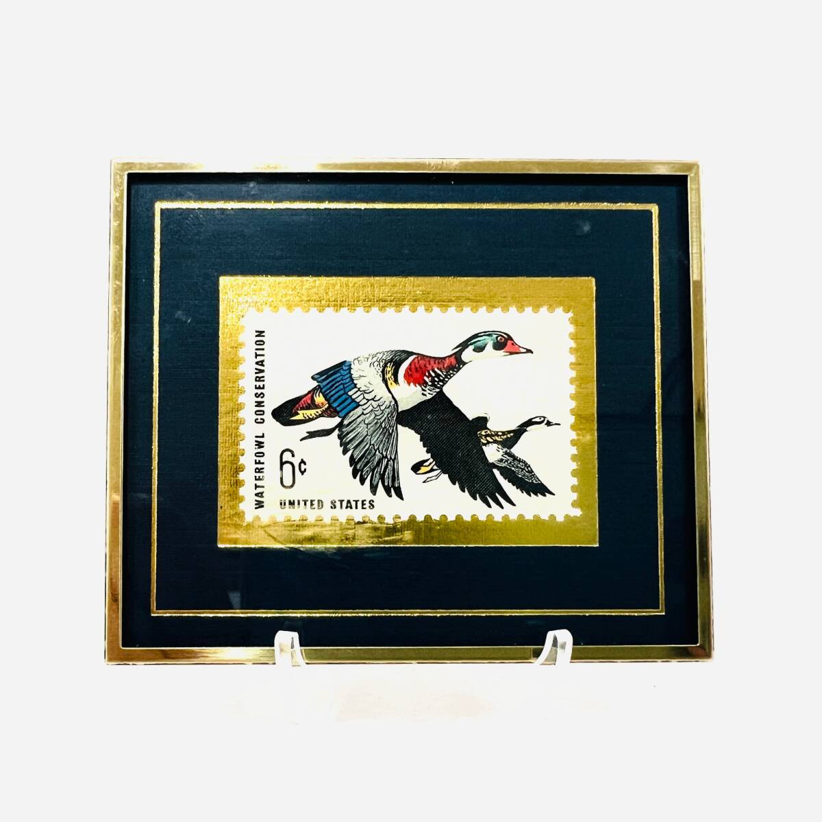 A 【1円スタート】1968年 アメリカ合衆国 水鳥保護 アメリカオシドリ 6セント切手 アートプリント バラ コレクション ヴィンテージ レトロ