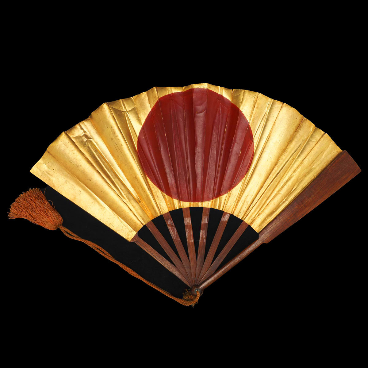 XK48 旧家初出 時代 古竹 金朱 日輪文 軍扇 / 鉄扇 采配 指揮 甲冑 鎧 兜 伝来 武士 日の丸 大名道具