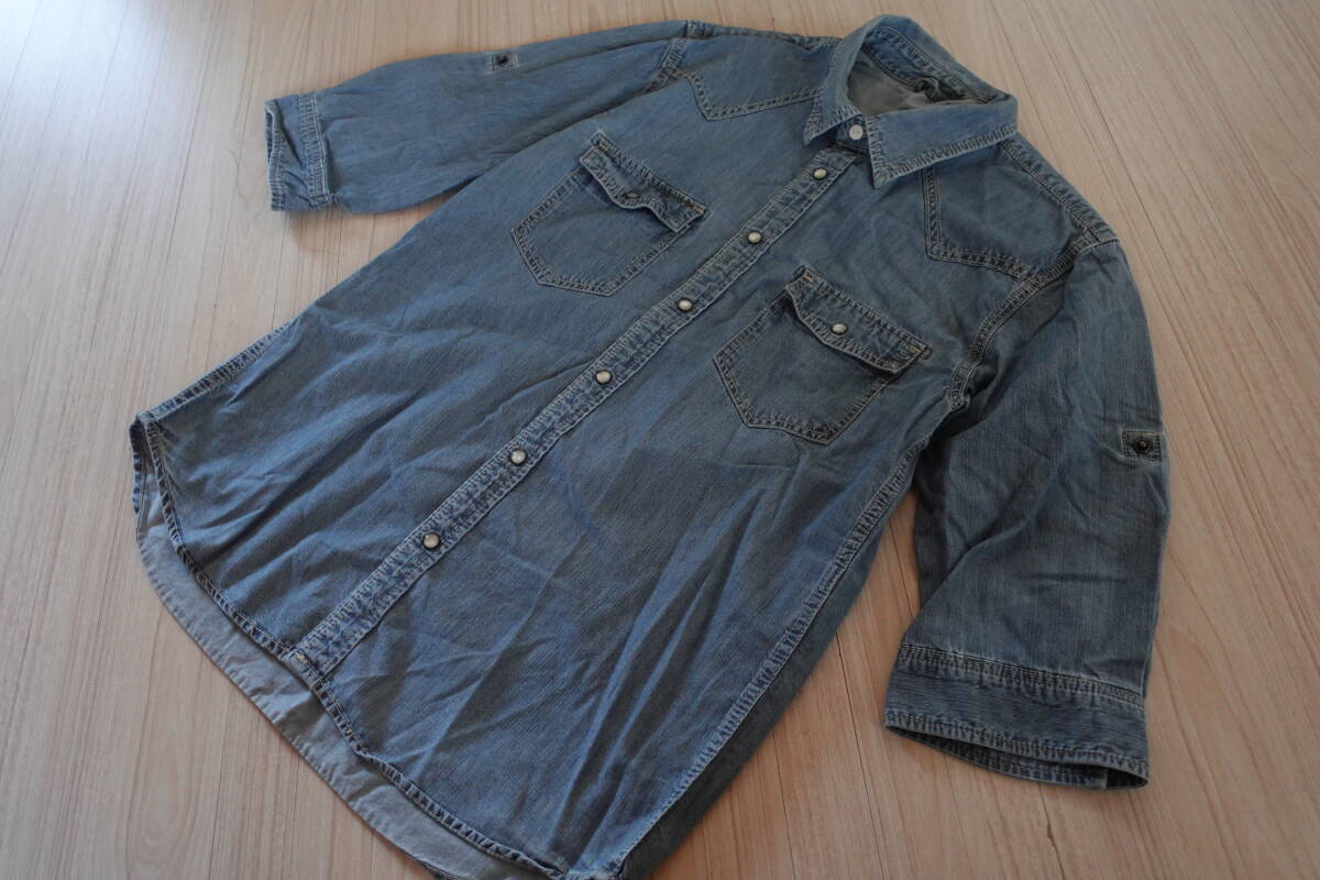 送料無料LL【anti-Label JEAN】七分袖デニムシャツ　メンズ紳士服ジーンズ風　通勤通学旅行デート
