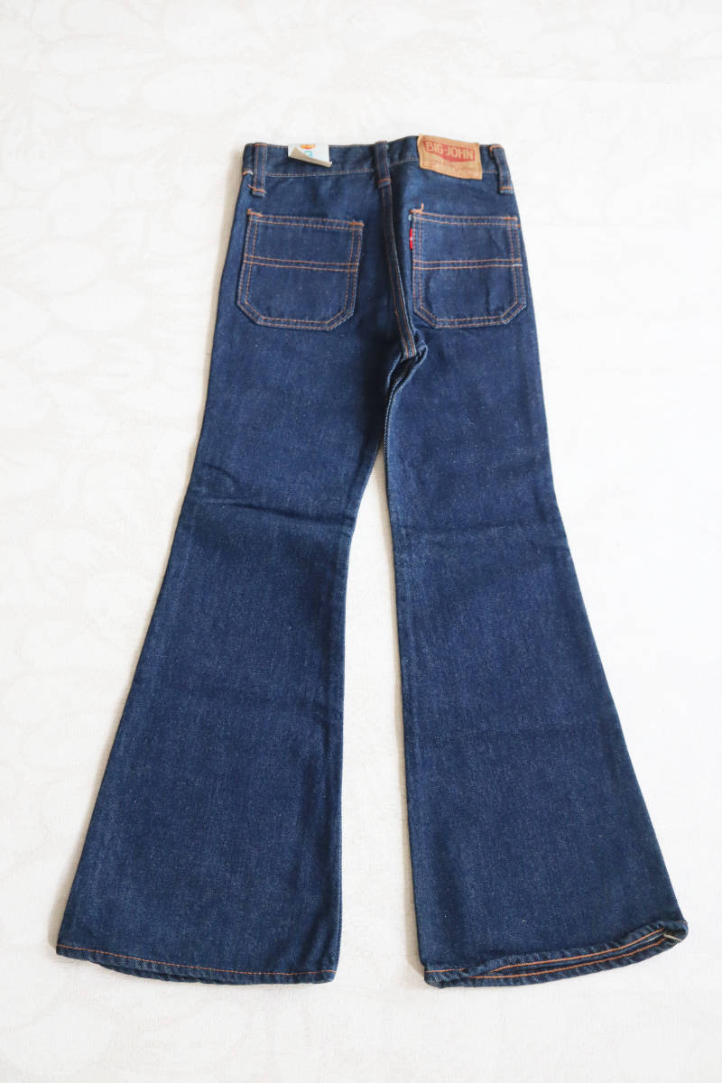 レトロ昭和VINTAGEビンテージデニム＊ベルボトムフレアブーツカット＊1974C美品インディゴブルー120㎝　BIG JOHN　長期保管品　