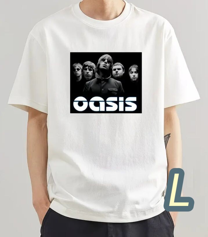 【プレミアムT】白・Lサイズ《Oasis》綿100%素材●ジャストサイズ■ロックTシャツ