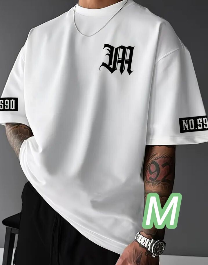 【プレミアムT】白★Mサイズ《M No.596》ポリエステル素材■オーバーサイズ