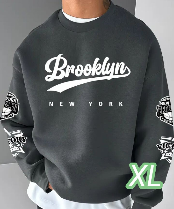 【プレミアムトレーナー】ダークグレー★XLサイズ《Brooklyn》ポリエステル素材■オーバーサイズ●1枚で“映える”トレーナー