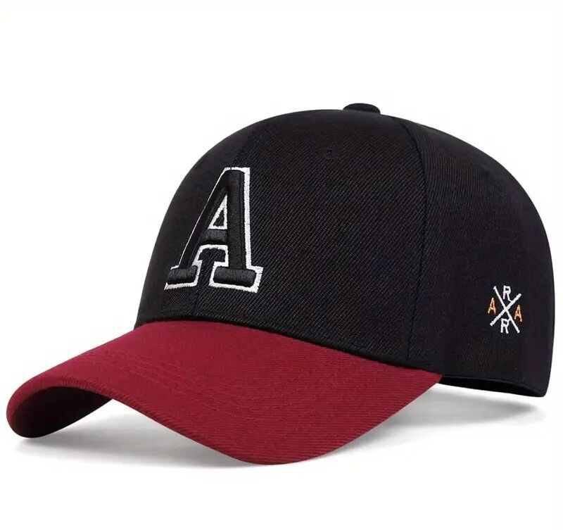 【ツートンキャップ 】黒×（ツバ）赤《Aレター》男女兼用★ツートンカラー★野球帽 ゴルフ