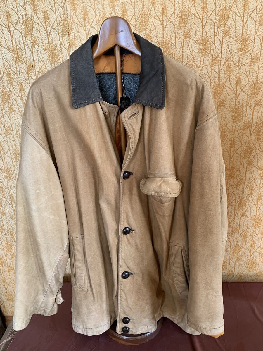 ☆希少美品　PAZZO☆ベージュ牛レザーコート　　Mサイズ　　　即日発送　　昭和レトロ