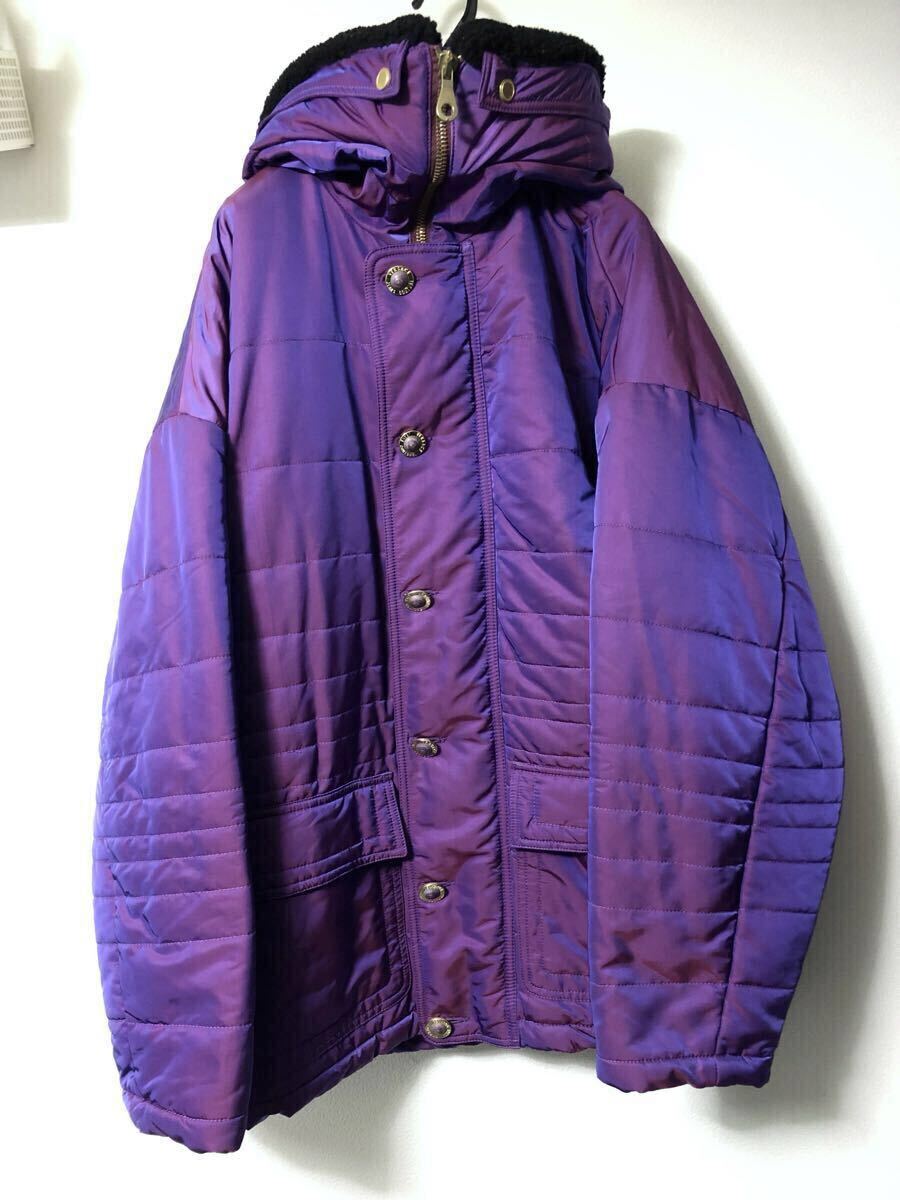 VERSACE JEANS COUTURE オールド イタリア製 フーデッド ハーフコート 玉虫 紫 光沢 スナップ＋LAMPOジップ 50 オーバーサイズ ジャケット