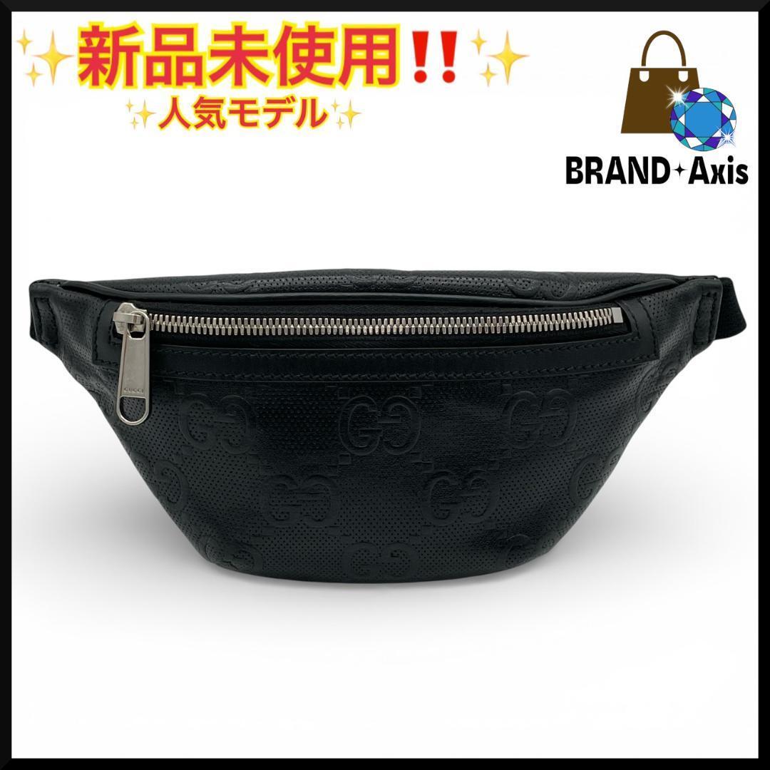 ★【新品未使用】グッチ GUCCI ボディバッグ バムバッグ ベルトバッグ スモール GG エンボスレザー ブラック 658582 メンズ レディース★