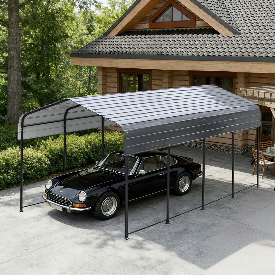 【奥行6mタイプ】カーポート ガレージ 車庫 倉庫 奥6m×幅3m×高さ2.6m スチール車庫 カーポート バイク 自転車 車 【ダークグレー 】