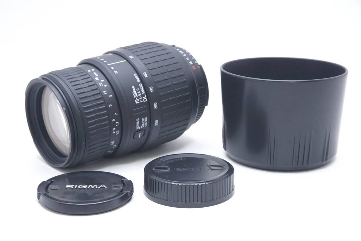 ▽SIGMA シグマ 70-300mm F4-5.6 D DL MACRO SUPER ニコン用 (前後キャップ・フード付) 訳あり