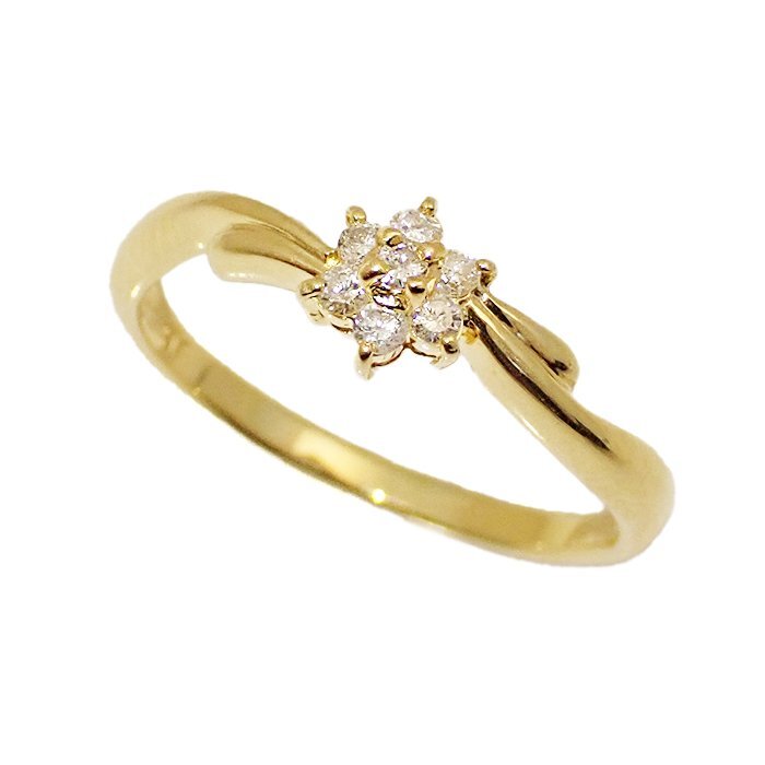 K18 ダイヤモンド 指輪 フラワーモチーフ 0.1ct 1.8g 11号 イエローゴールド 18金 ダイヤ リング ジュエリー アクセサリー 宝石