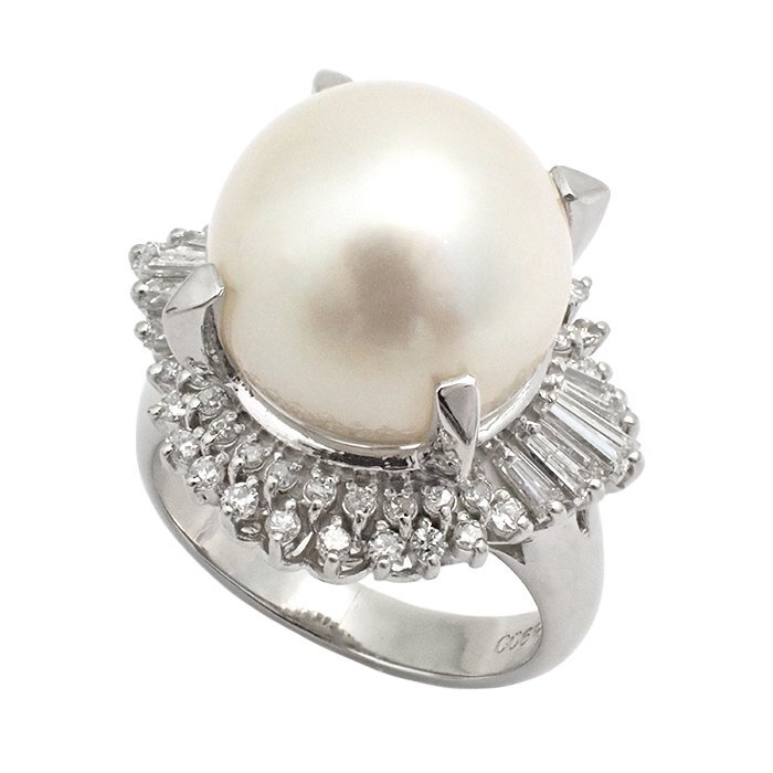【新品仕上げ済】Pt900 パール ダイヤモンド 指輪 約12.5mm D0.61ct 12.5g 9.5号 プラチナ 真珠 ダイヤ リング ジュエリー アクセサリー