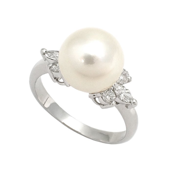 【新品仕上げ済】Pt900 アコヤパール ダイヤモンド 指輪 約10mm 0.37ct 5.4g 14号 プラチナ アコヤ真珠 リング アクセサリー ソーティング