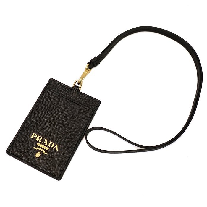 【新品同様/SAランク】プラダ(PRADA) IDカードホルダー パスケース 1MC007 サフィアーノ レザー ブラック ゴールド金具 ロゴ 箱