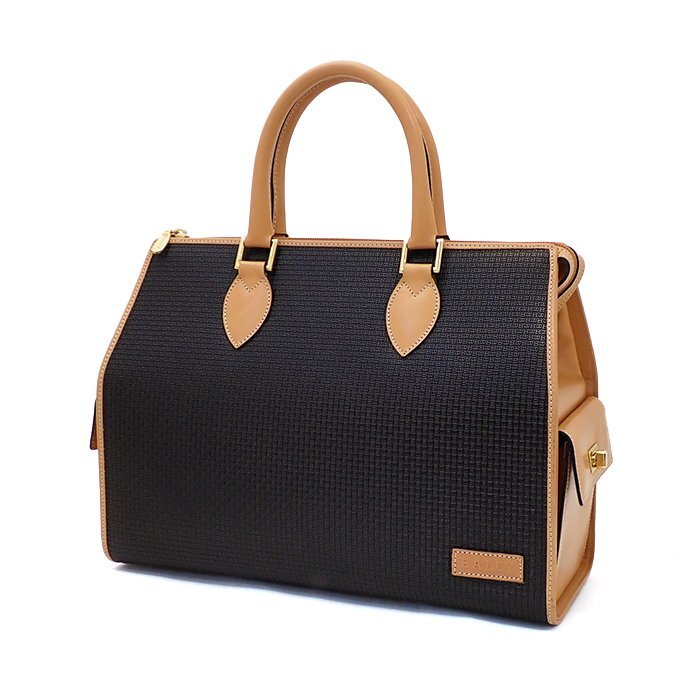 バリー(BALLY) ハンドバッグ PVC レザー ブラック ベージュ ゴールド金具 Bロゴ 総柄 ヴィンテージ レディース 手持ち鞄