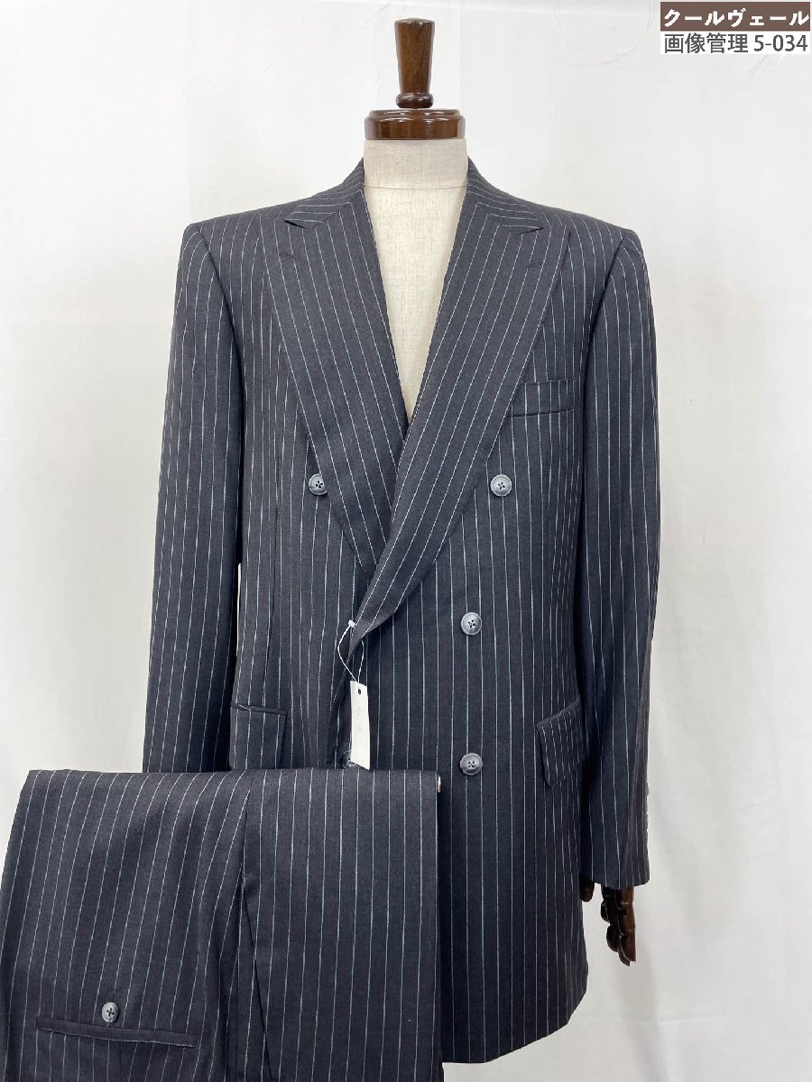 HH極美品【マルキース Marguis】Sasaki Yasuo ダブル6ボタン スーツ (メンズ) size52～54相当 ミディアムグレー系 ストライプ柄★35RMS3730