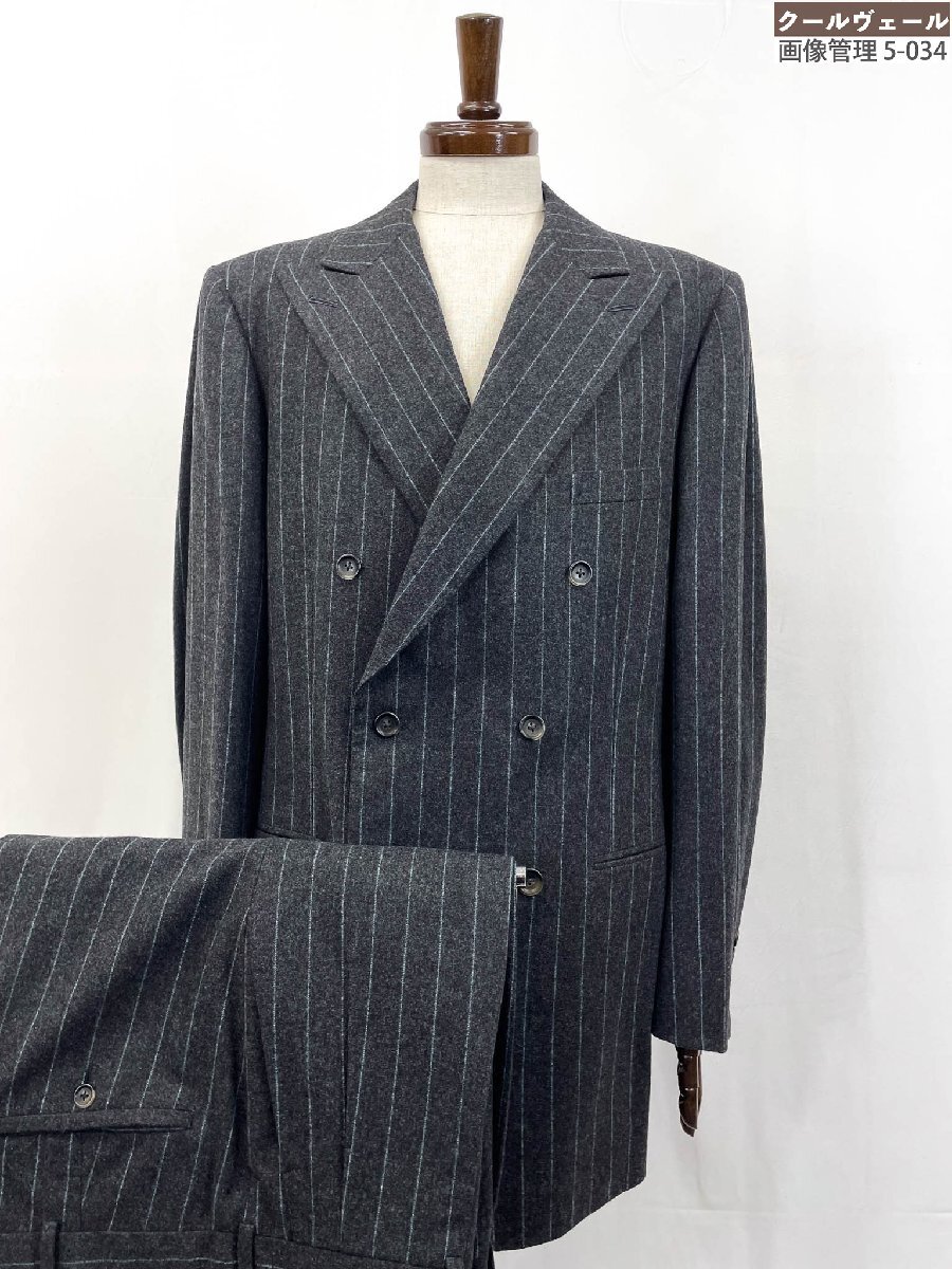 HH超美品【マルキース Sasaki Yasuo Marguis】ダブル6ボタン スーツ (メンズ) size54相当 チャコールグレー系 ストライプ柄 ★35RMS3790★