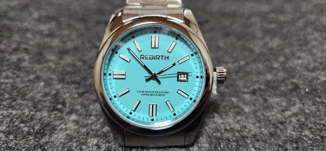 REBIRTH_オイパペ124300オマージュ_文字盤ターコイズブルー_クォーツ_35mm_カワイイ_4231