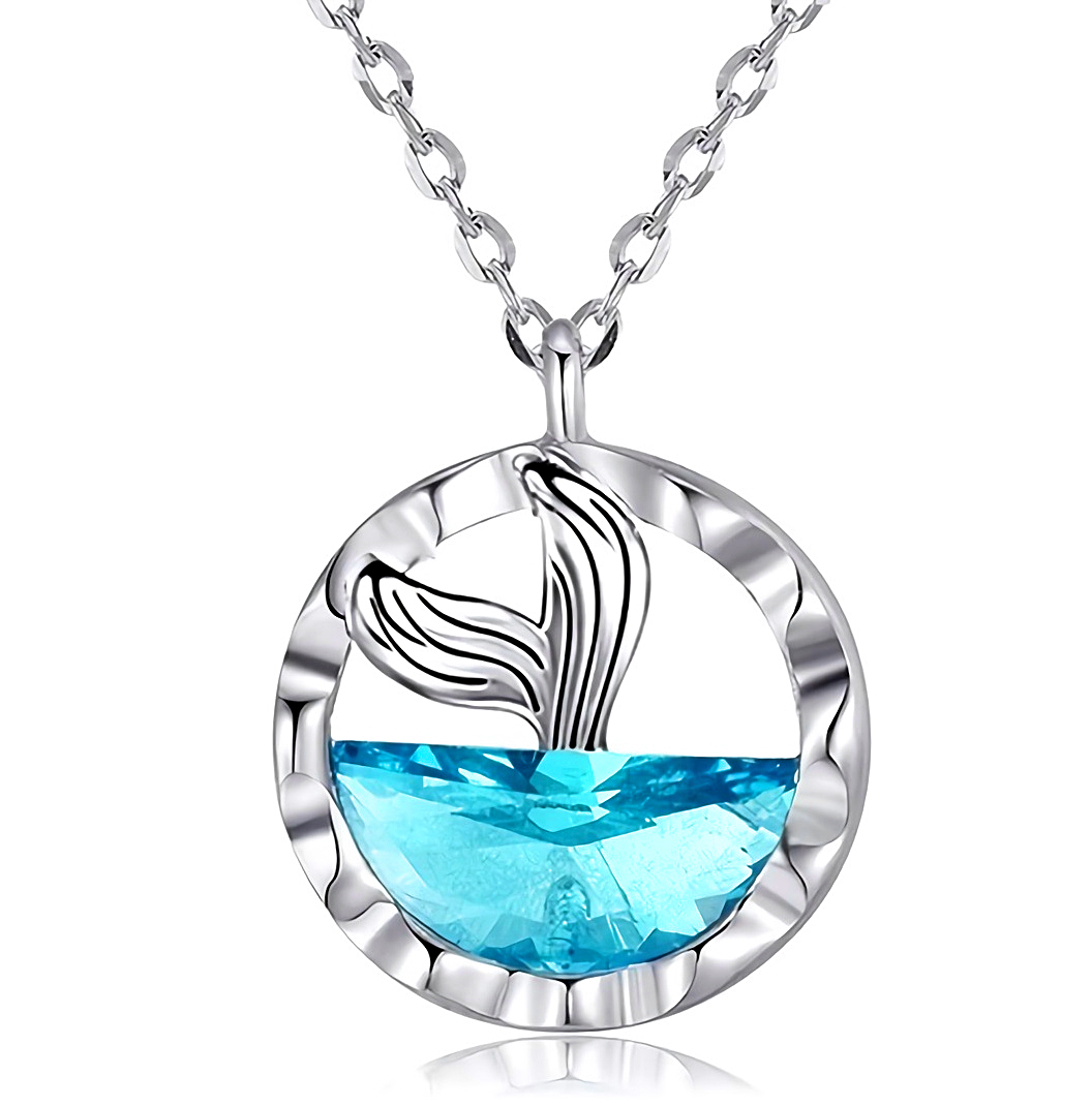 新品★送料無料★人魚の海マーメイド藍玉アクアマリン プラチナ仕上925シルバーネックレス 誕生日プレゼント旅行連休秋ギフト国内発送