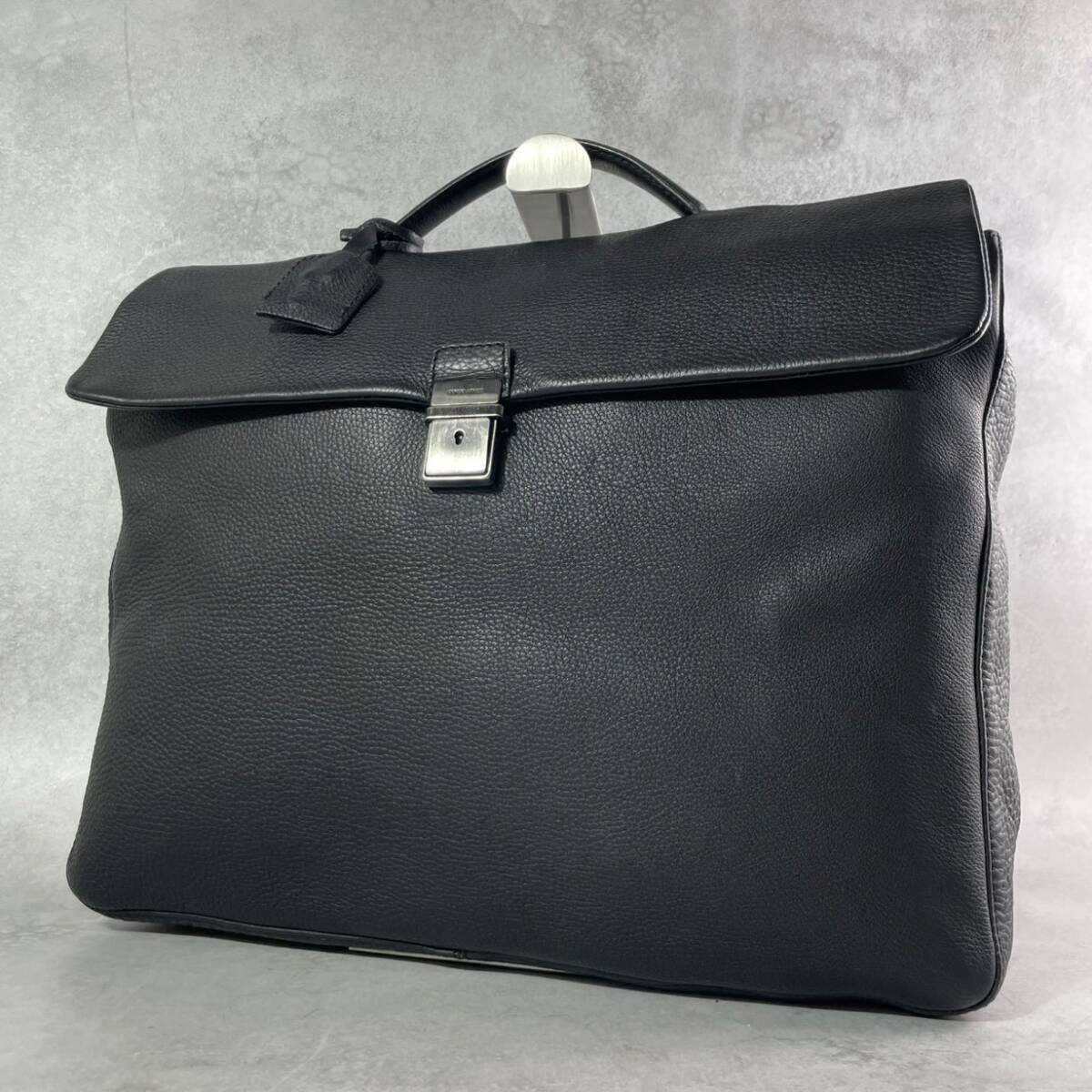 【入手困難/美品】GIORGIO ARMANI ジョルジオアルマーニ 2way ビジネスバッグ ブリーフケース 拡張 レザー 出張 ブラック 黒 シボ革 A4