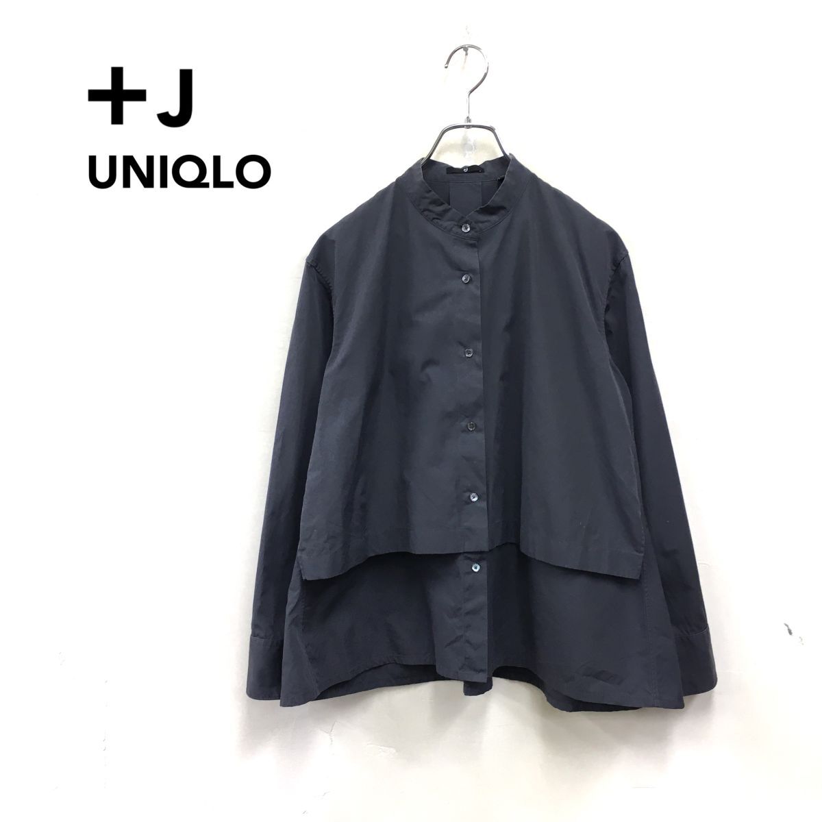 2F2499-Y◆＋J UNIQLO プラスジェイ ユニクロ スーピマコットンシャツジャケット バンドカラー 長袖 貝ボタン レディース◆sizeM グレー 綿