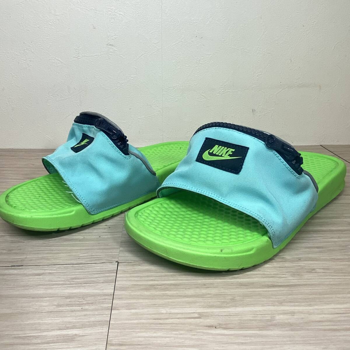 【MH-2216】中古品 Nike ナイキ サンダル 26cm BENASSI JDI FANNY PACK AO1037-300 ベナッシ ファニーパック ブルー/グリーン 26cm 