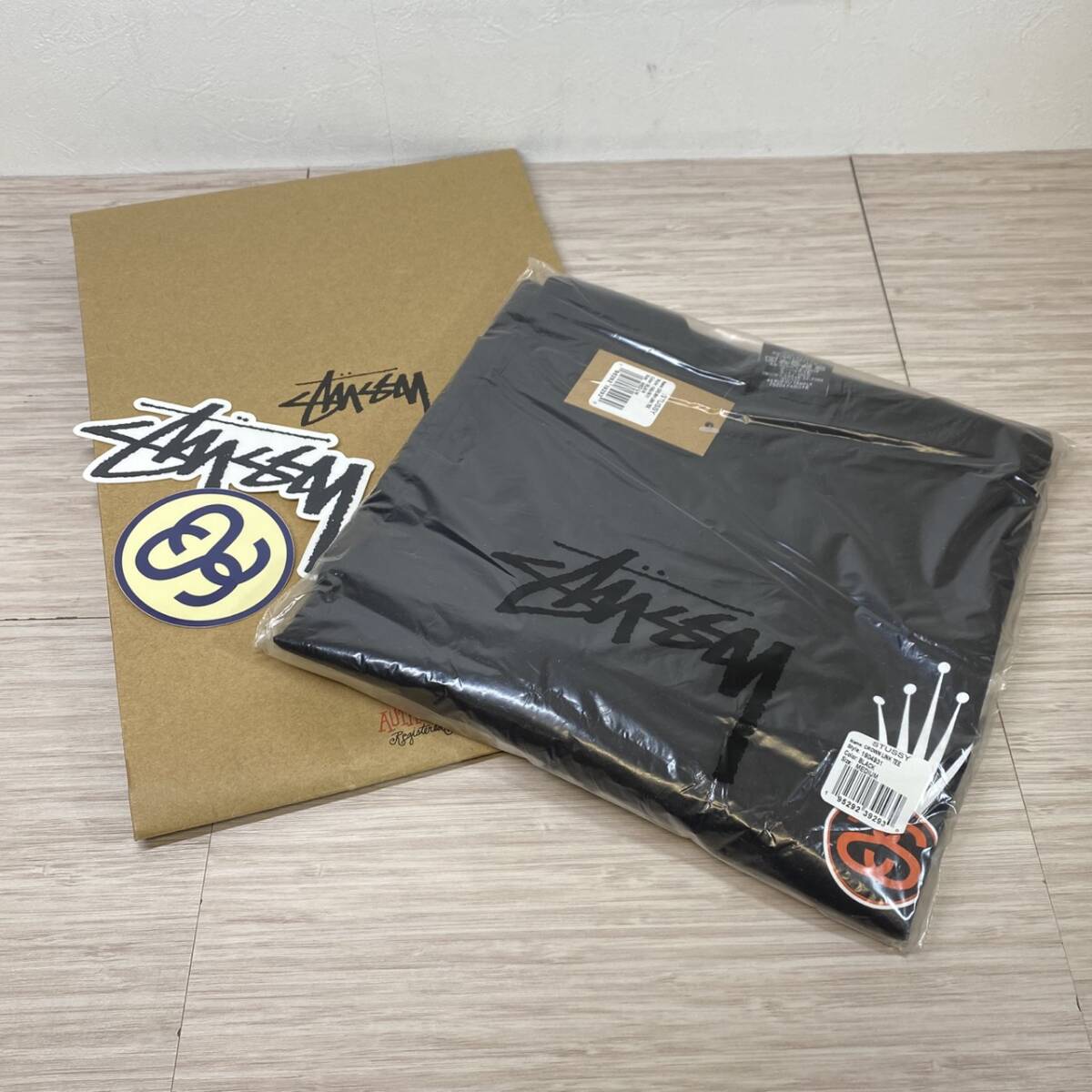 【MH-2194】未開封未使用品 タグ付き Stussy CROWN LINK TEE BLACK ステューシー クラウン リンク ステッカー ブラック 黒 元袋付 サイズＭ