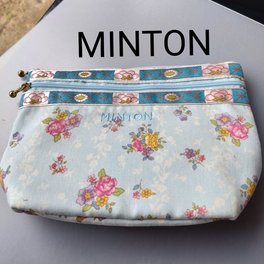 MINTON　ミントン 水色に花柄ポーチ 未使用保管品