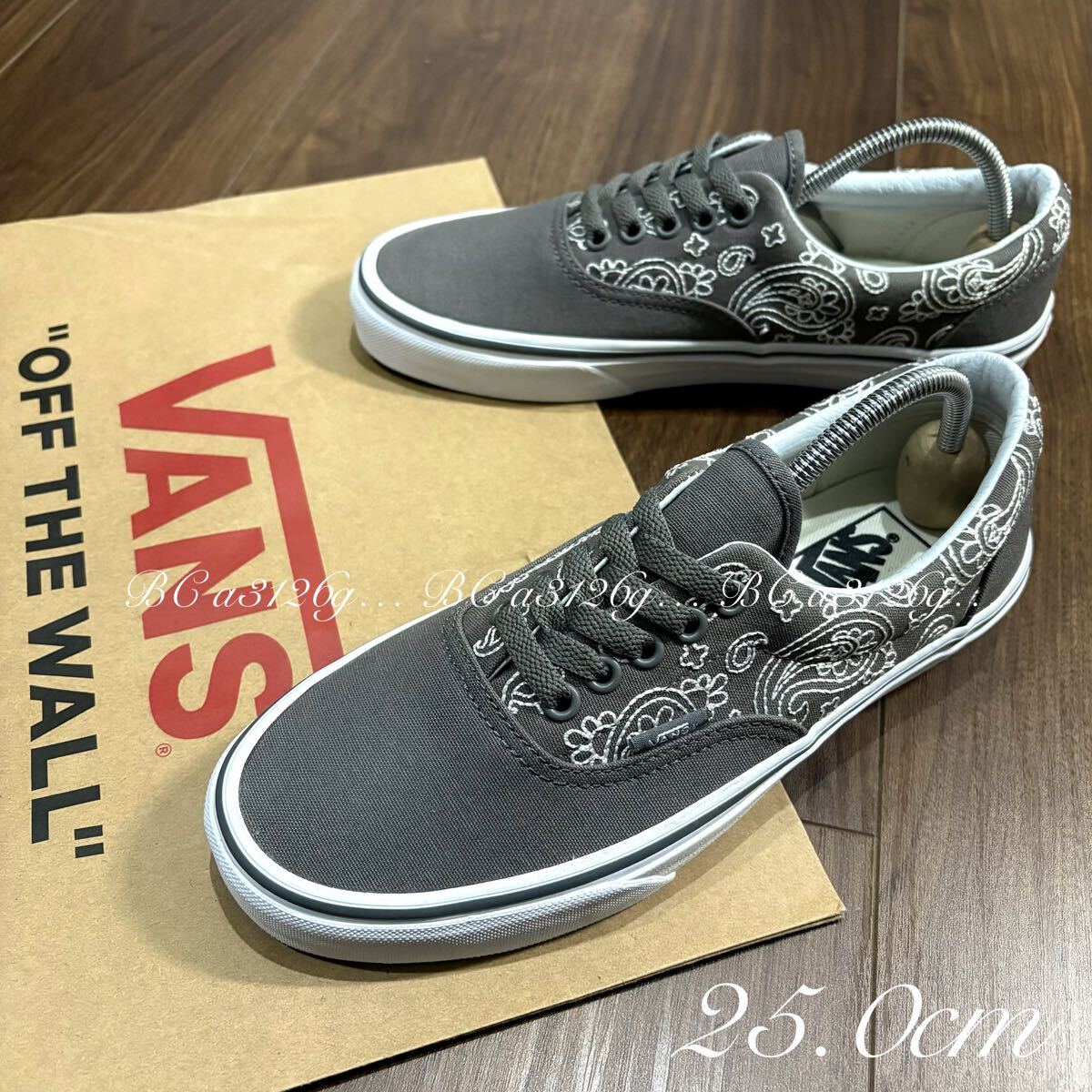 新品 VANS 高級総刺繍 ERA 25.0cm GRAY バンズ ヴァンズ エラ ペイズリー バンダナステッチ 限定 スニーカー シューズ ローカット 