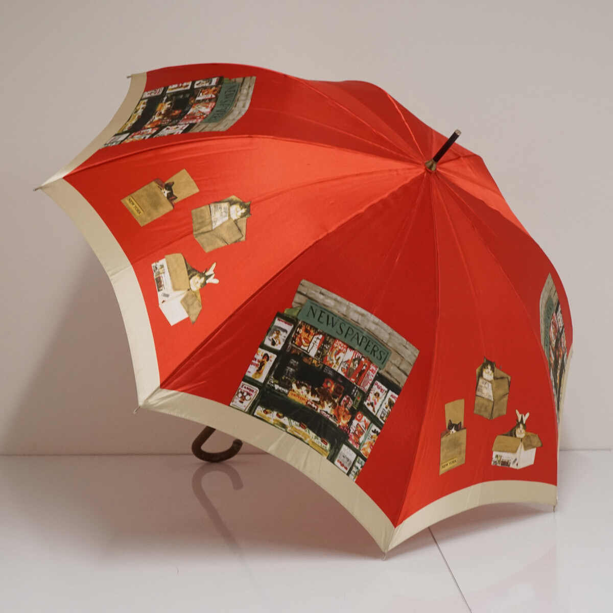 傘 Manhattaner’s マンハッタナーズ USED品 ネコ 箱入り猫 本棚 個性的 レディース レッド 60cm S3496