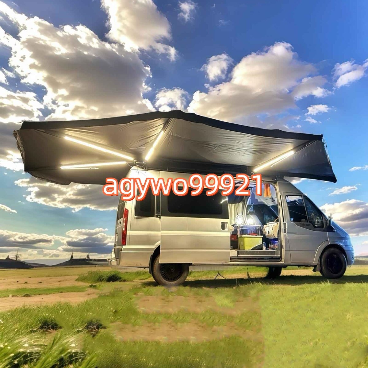 車 カーサイドテント 照明付き 270°展開カーサイドタープ 調節可能なハードウェア付き車オーニング、用屋外格納式オーニング 2.5M