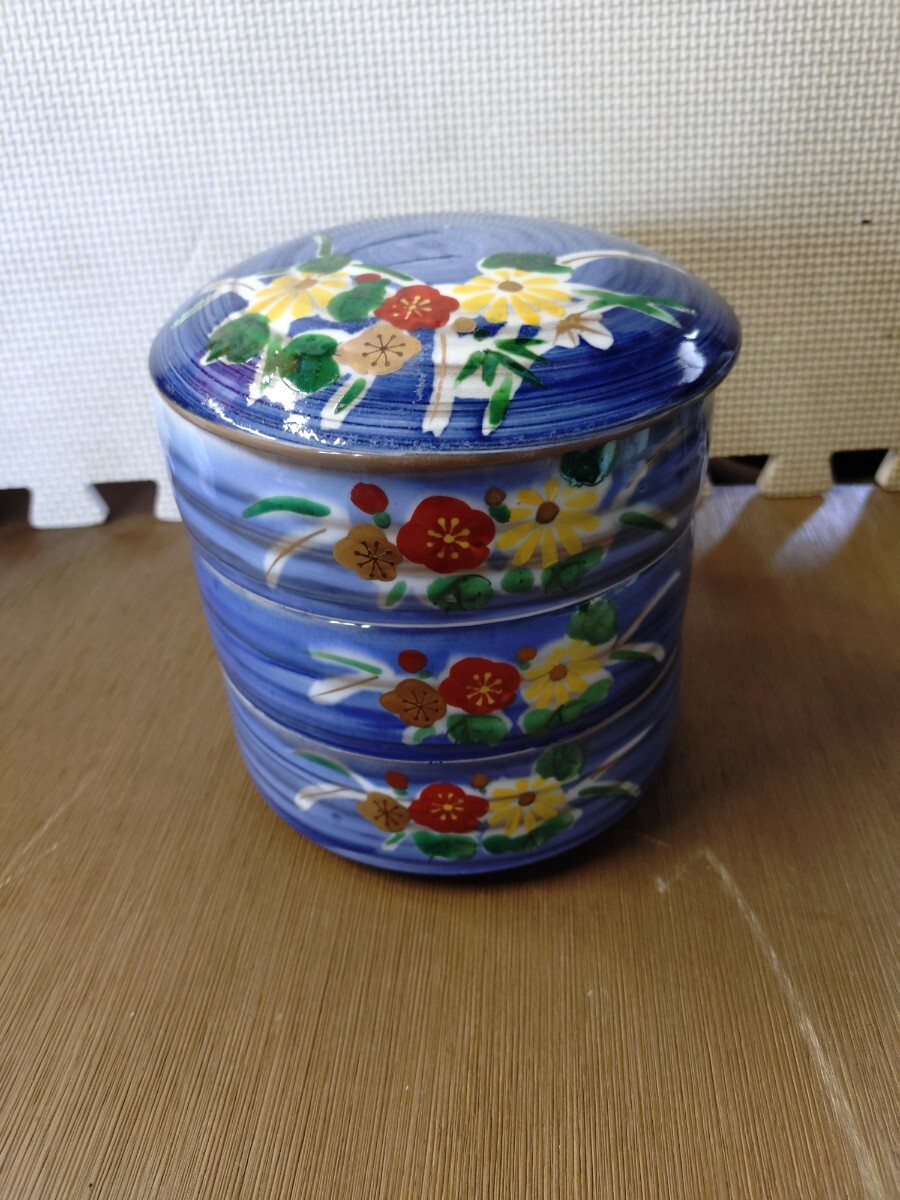 陶彩　 三段重 蓋付　中古