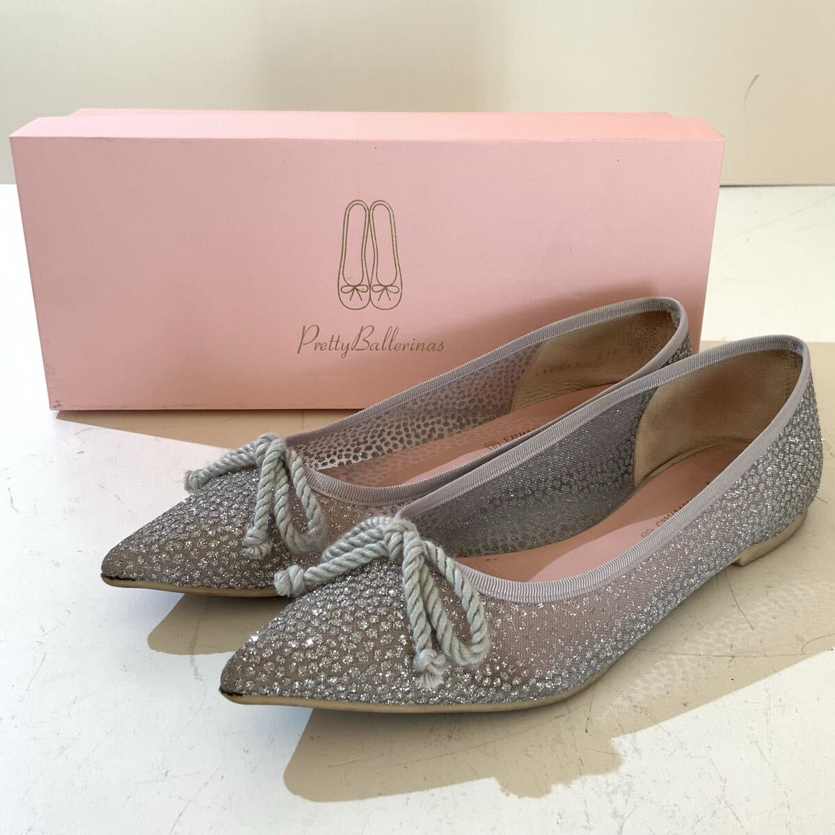 Pretty Ballerinas プリティバレリーナ バレエシューズ シルバー系 表記サイズ38 1/2 約24.5cm フラットシューズ レディース 中古品