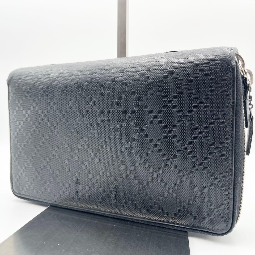 GUCCI グッチ ディアマンテ トラベルケース オーガナイザー 長財布 ラウンドファスナー ダブルファスナー レザー メンズ ブラック 黒