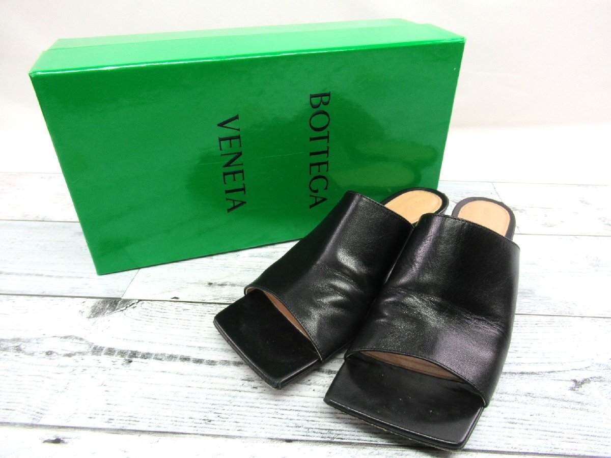 ★値下不可【B送900円】3228　Bottega Veneta　ボッテガヴェネタ　レザーサンダル　スクエアトゥ　ミュール　ブラック　イタリア製　37