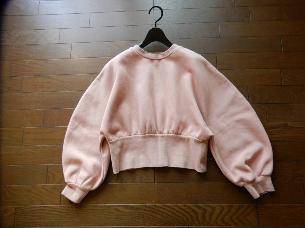 【Mila Owen/ミラオーウェン】モード裏起毛ボリュームスリーブスウェット　大人可愛いドルマンスリーブ短丈トレーナー　ピンク