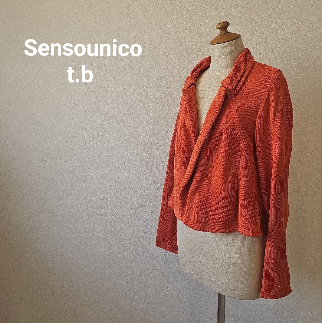 ■美品　センソユニコ　Sensounico t.b　ティービー　コットン ニット カーディガン ジャケット 羽織 オレンジ ドットサイズ38■F3mar15