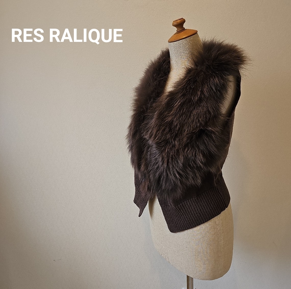 RES RALIQUE レラリック ブルーフォックス フォックスファーベスト 毛皮 ファーベストグレージュサイズL■F2mar6