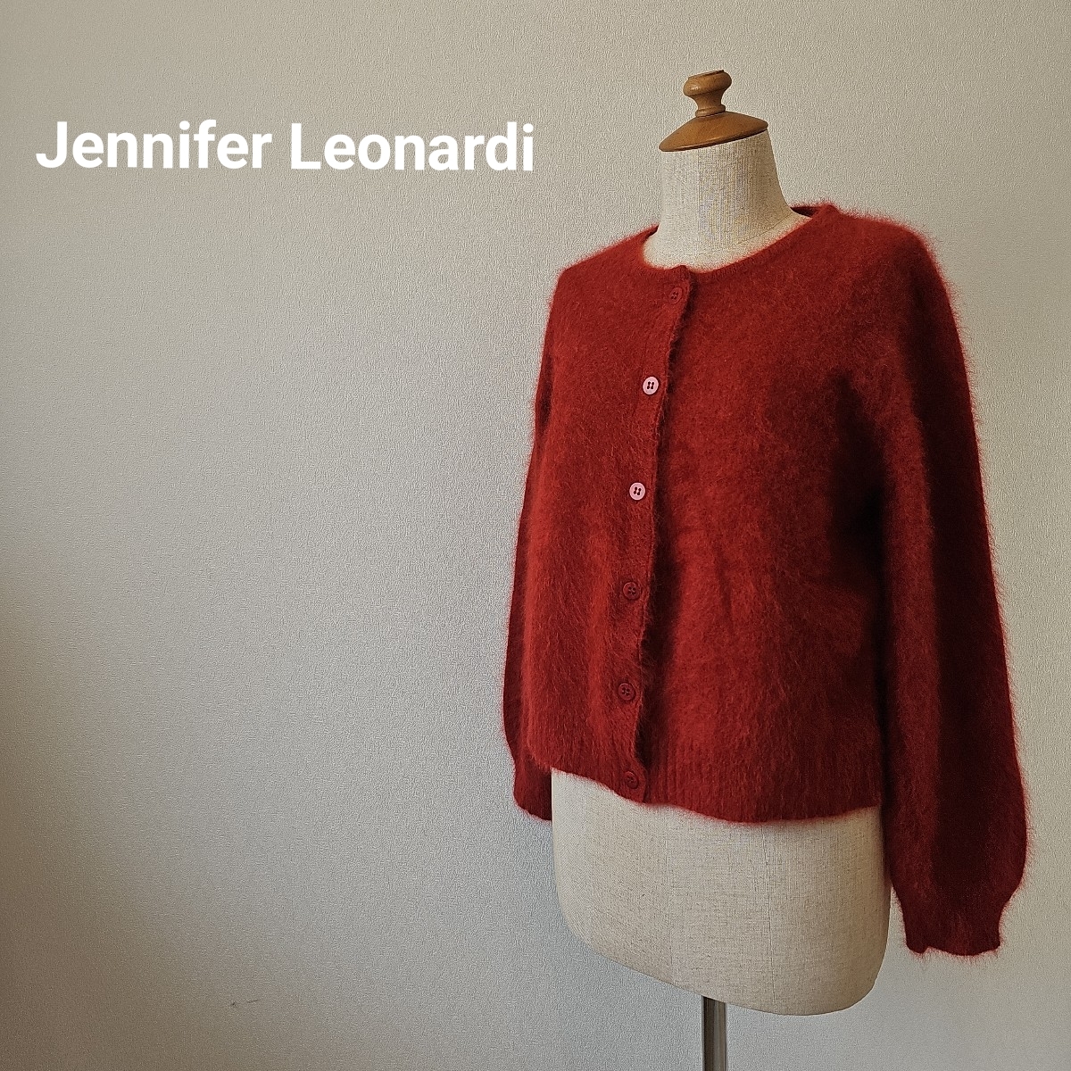 ■美品 Jennifer Leonardi ジェニファーレオナルディ ニット カーディガン 赤 バーガンディ 軽量 ふわふわ サイズ42■F3mar16