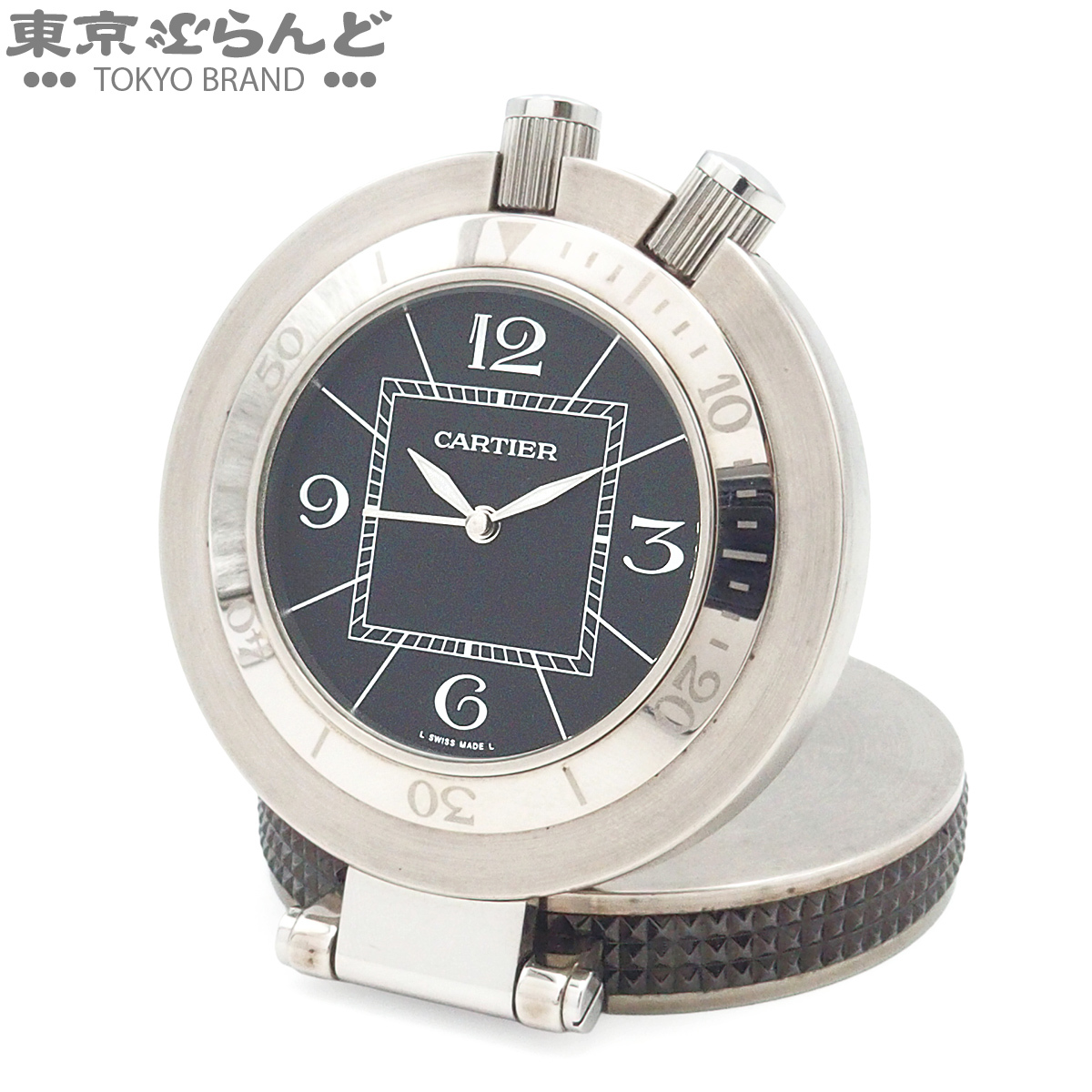 101838125 カルティエ CARTIER パシャ Cタイマー W0100058 ブラック SS トラベルクロック 置時計 電池式 保証書付き 電池交換済