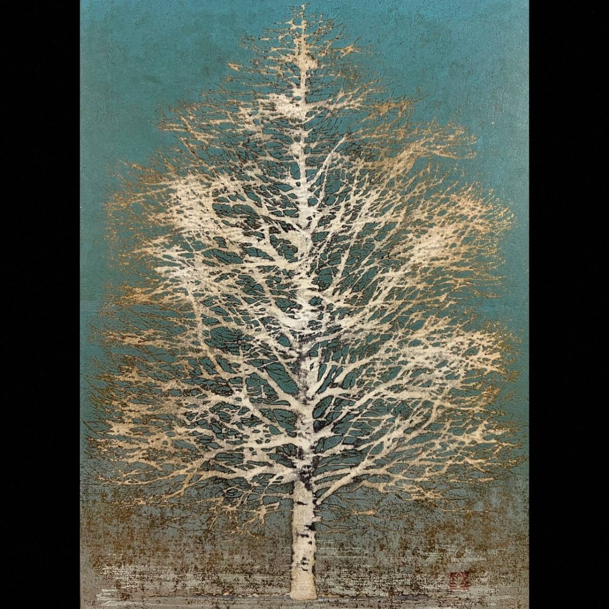 真作保証 星襄一「早春」木版画 直筆サイン 1974年作品 日本版画協会会員 国画会会員 額装[麌]