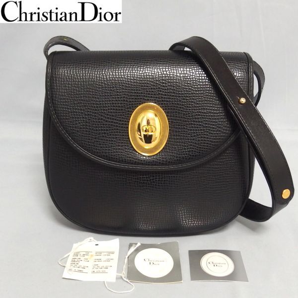 美品★Christian Dior CDロゴ レザー ヴィンテージ 2Way ショルダーバッグ 黒 タグ付き オールド クリスチャン・ディオール★