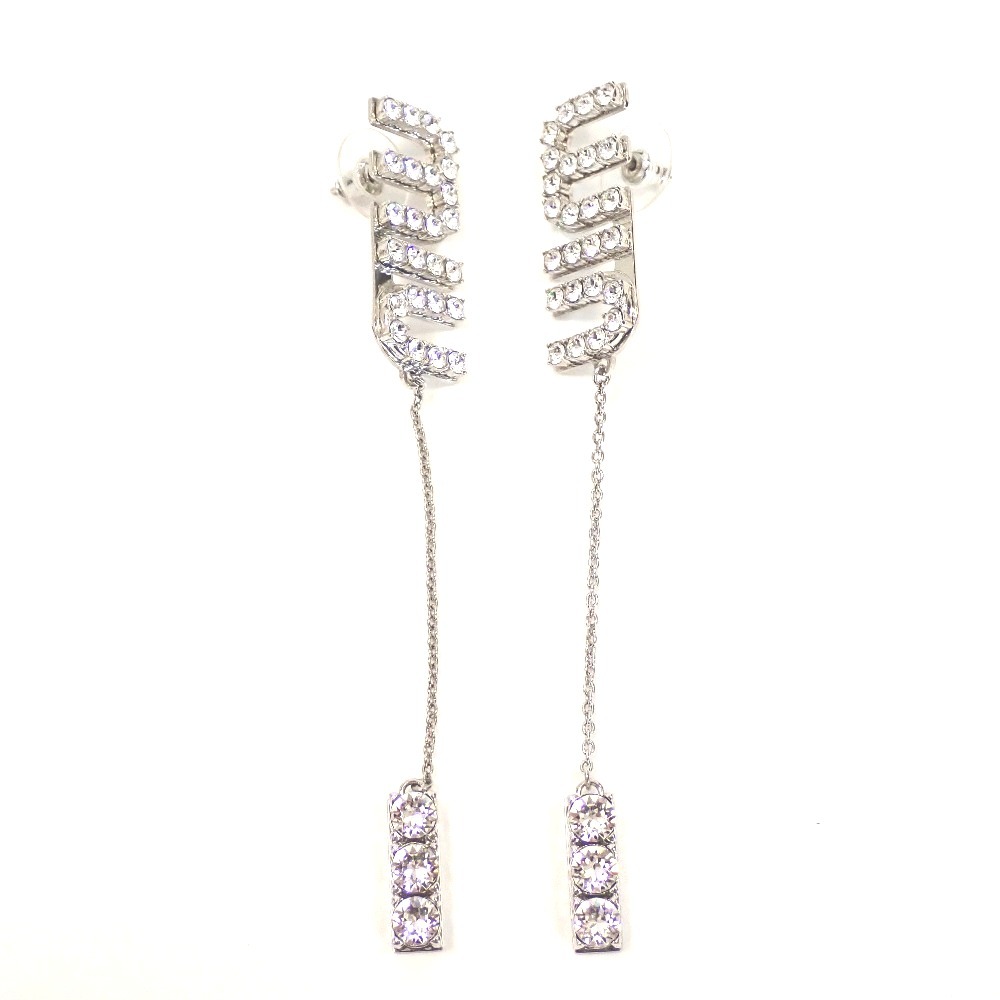 Th676591 ミュウミュウ ピアス ロゴ クリスタル ラインストーン 5JO661 シルバー レディース MIUMIU 美品・中古