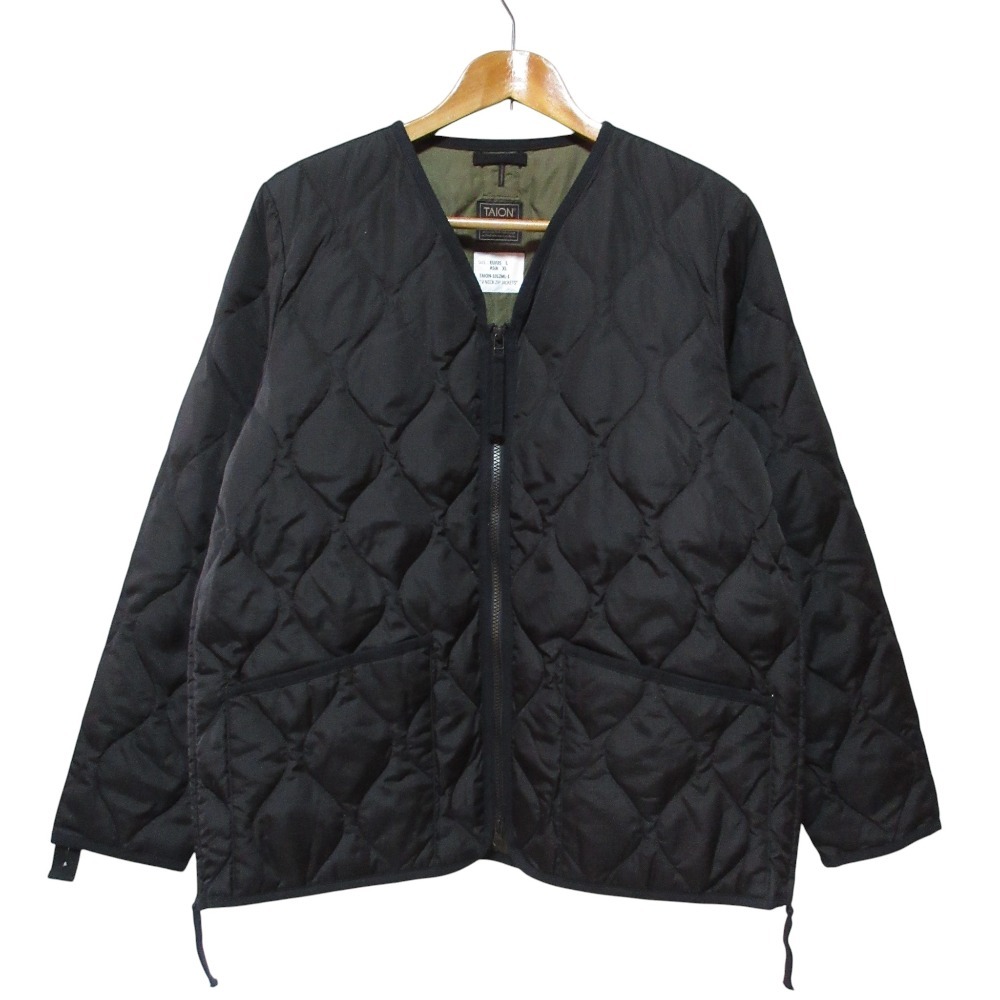 美品 TAION タイオン v neck zip jacket キルティング ダウンジャケット 101ZML-1 サイズXL ブラック