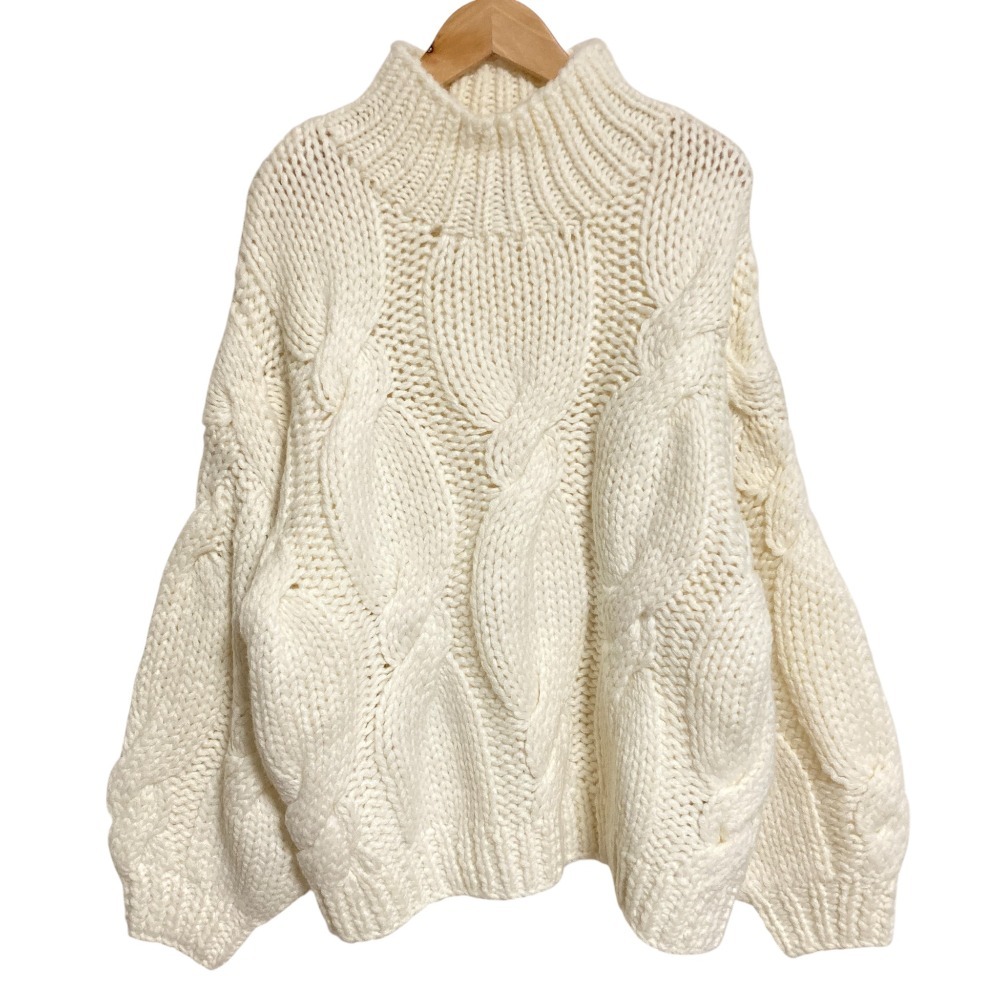 美品 Whim Gazette ウィムガゼット ハンドケーブルプルオーバー ニット セーター F オフホワイト