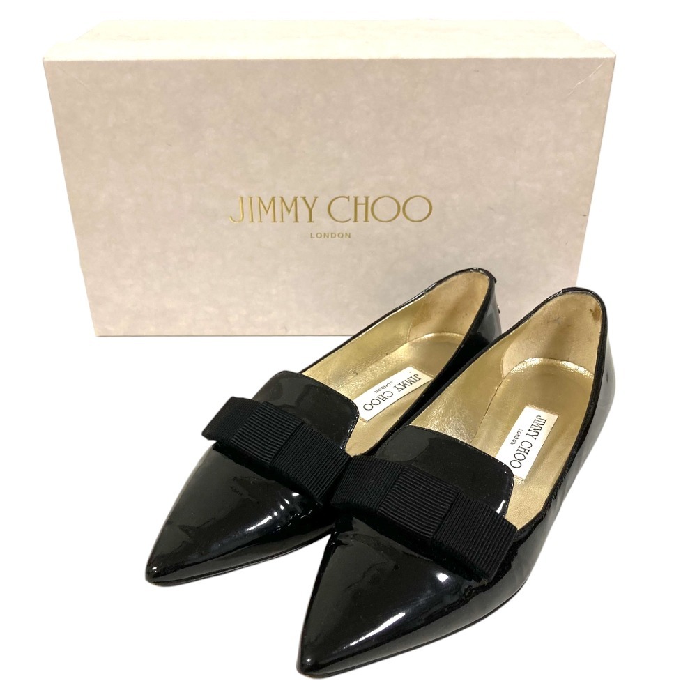 美品 JIMMY CHOO ジミーチュウ GALA リボン パテントローファー サイズ36.5 約23.5cm ブラック