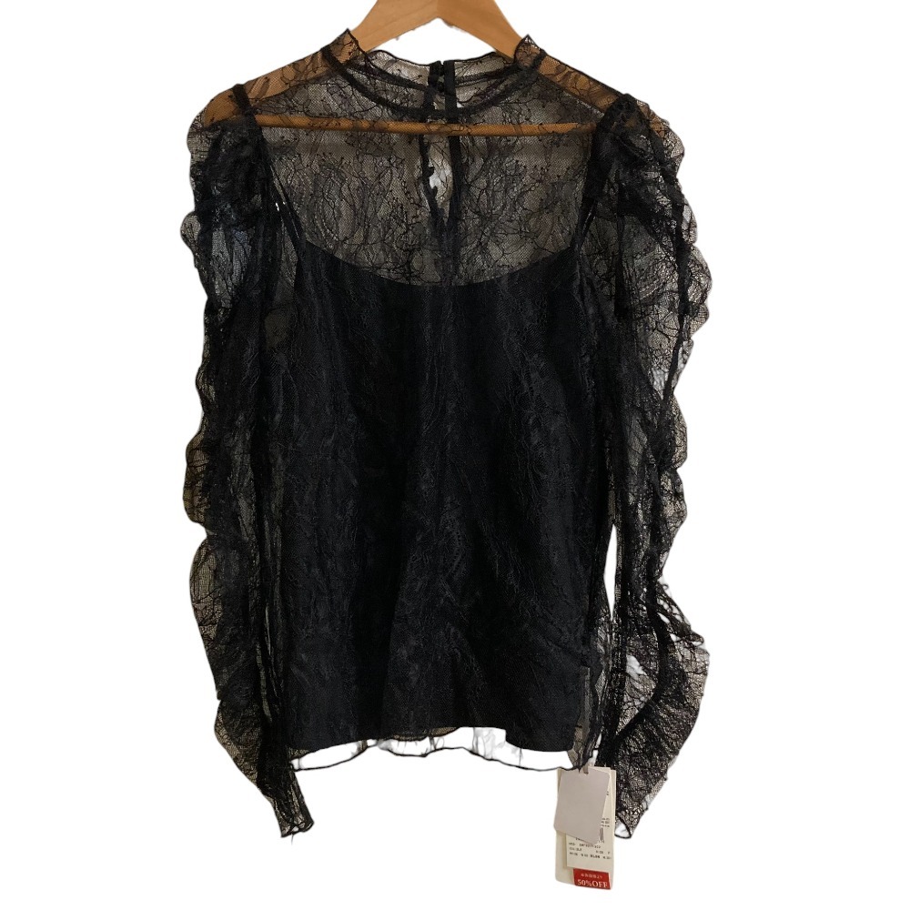 未使用 SNIDEL スナイデル ギャザースリーブレースブラウス サイズF ブラック