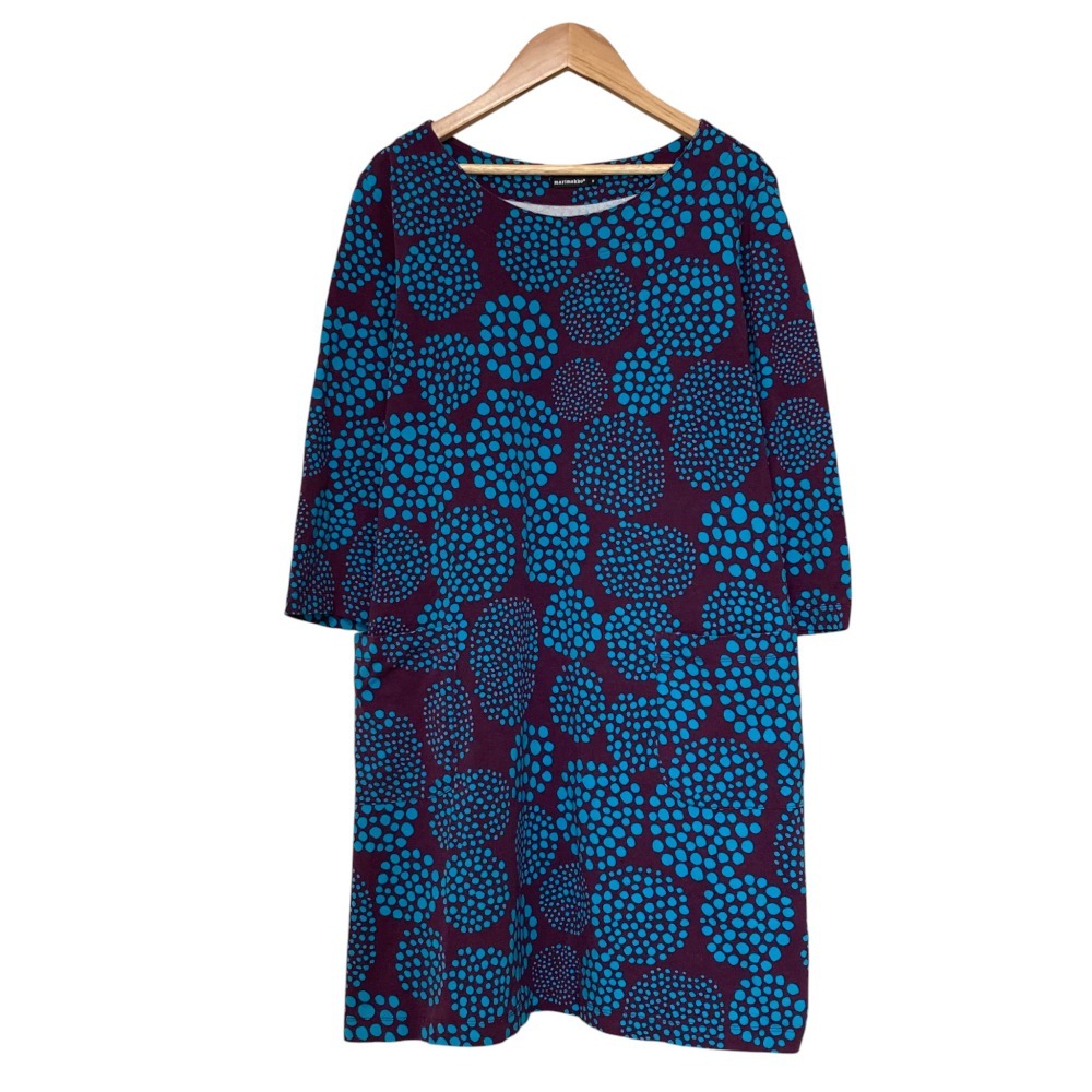 美品 marimekko マリメッコ PALETTI カットソーチュニック M ブルー バーガンディ